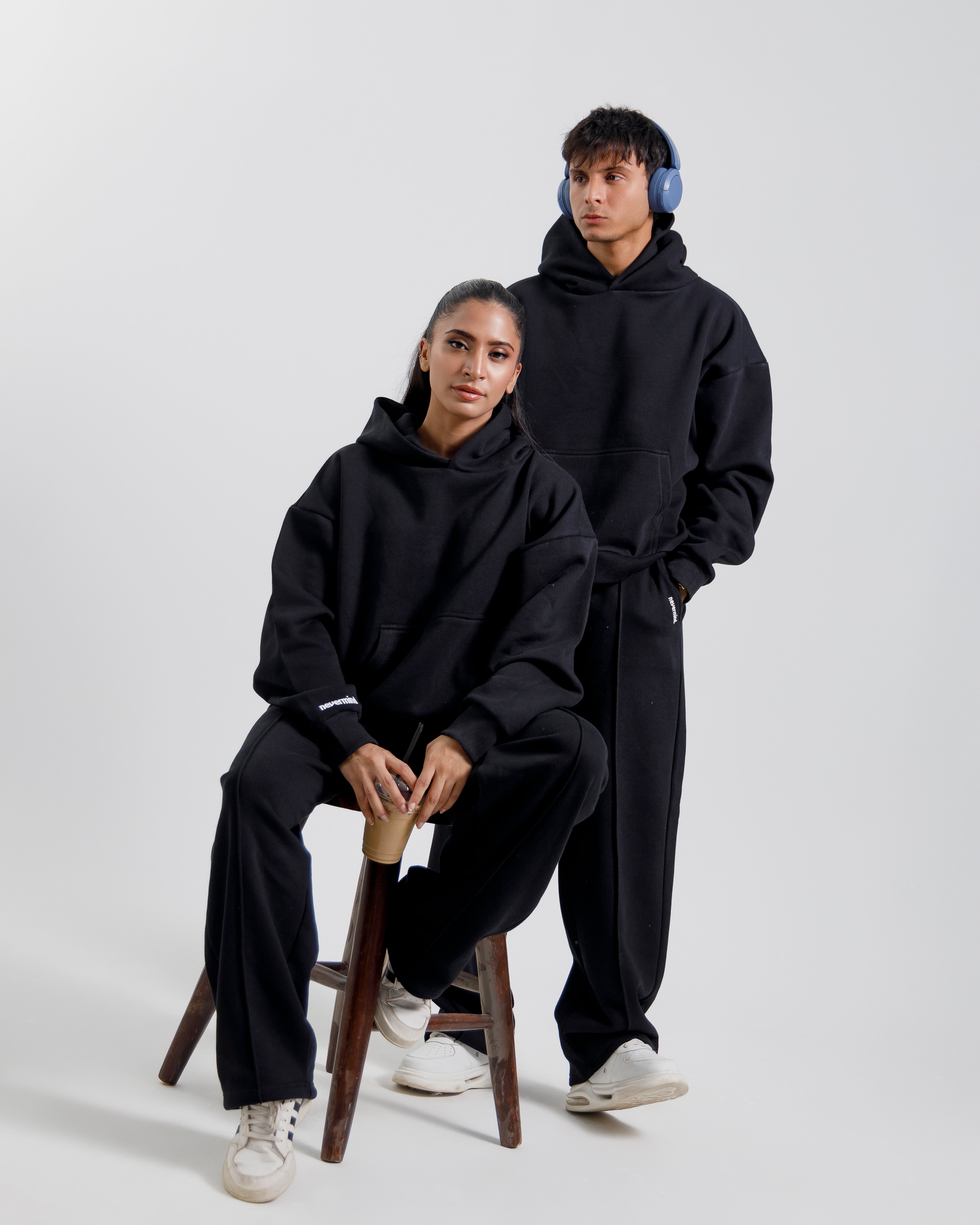 Nevermind Essentials volume I | Black Hoodie fleece Co-ord set.