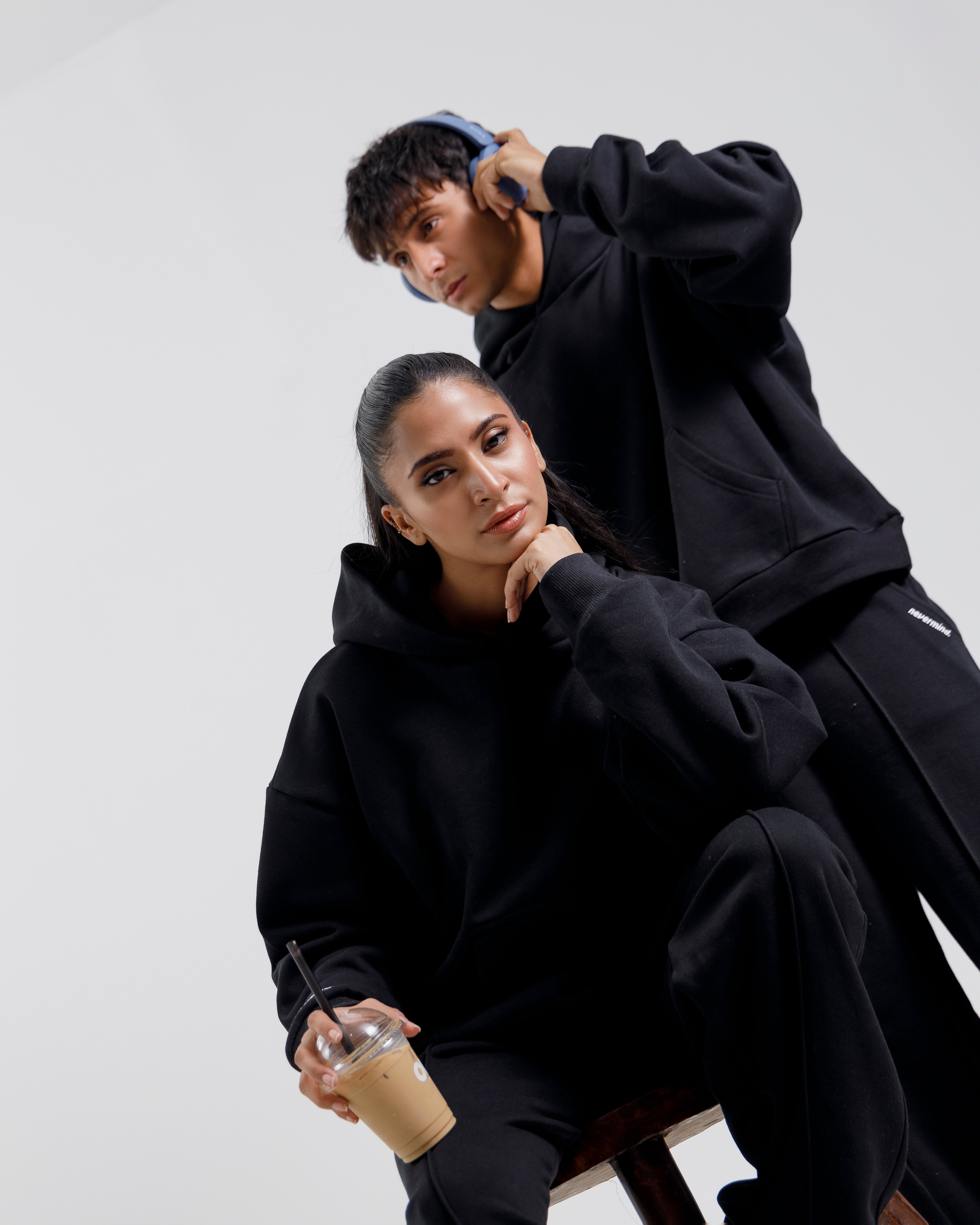 Nevermind Essentials volume I | Black Hoodie fleece Co-ord set.