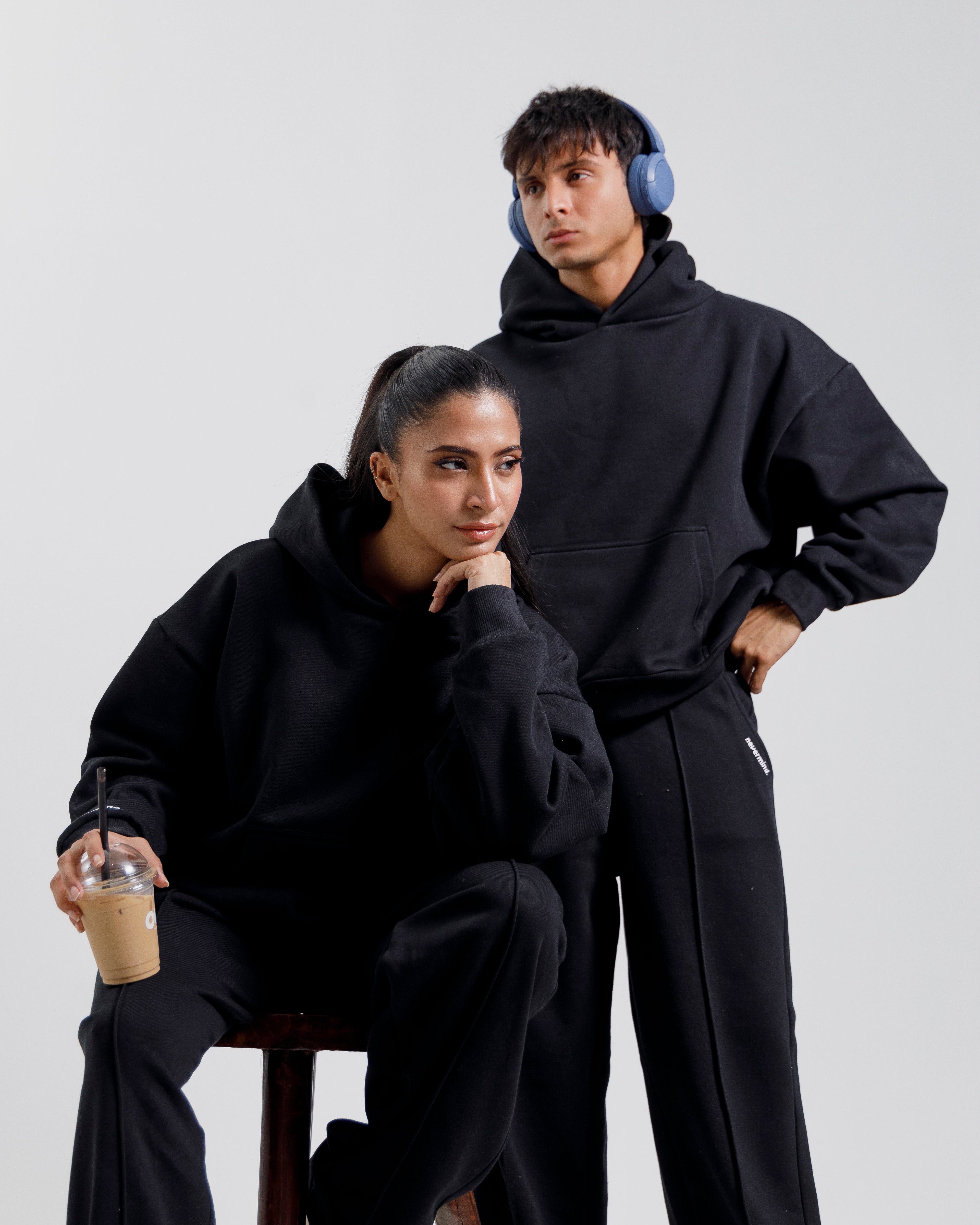 Nevermind Essentials volume I | Black Hoodie fleece Co-ord set.